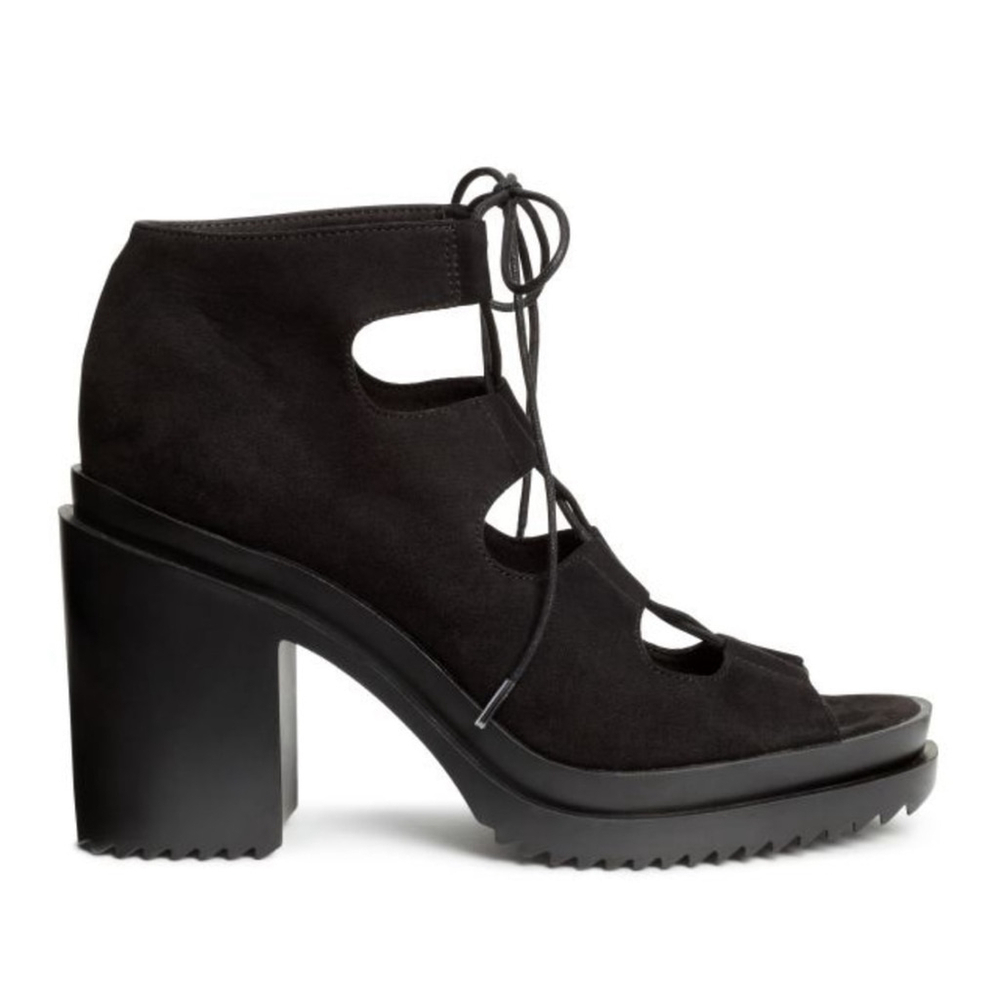 H&M Coachella Boho Black Suede Lace Up Platform Sandals Size 8 - Picture 4 of 13
